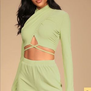 Lulus rib knit tie front crop top